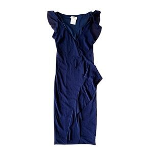 Fuzzi Jean Paul Gaultier Size Small Dark Blue Dress Ruffle Stretch V Neck